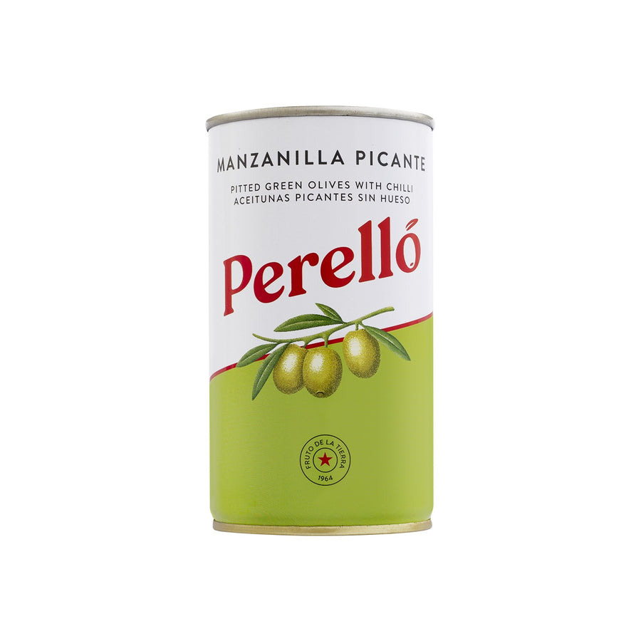 Perello Manzanilla Spicy Pitted Olives Tin 150g